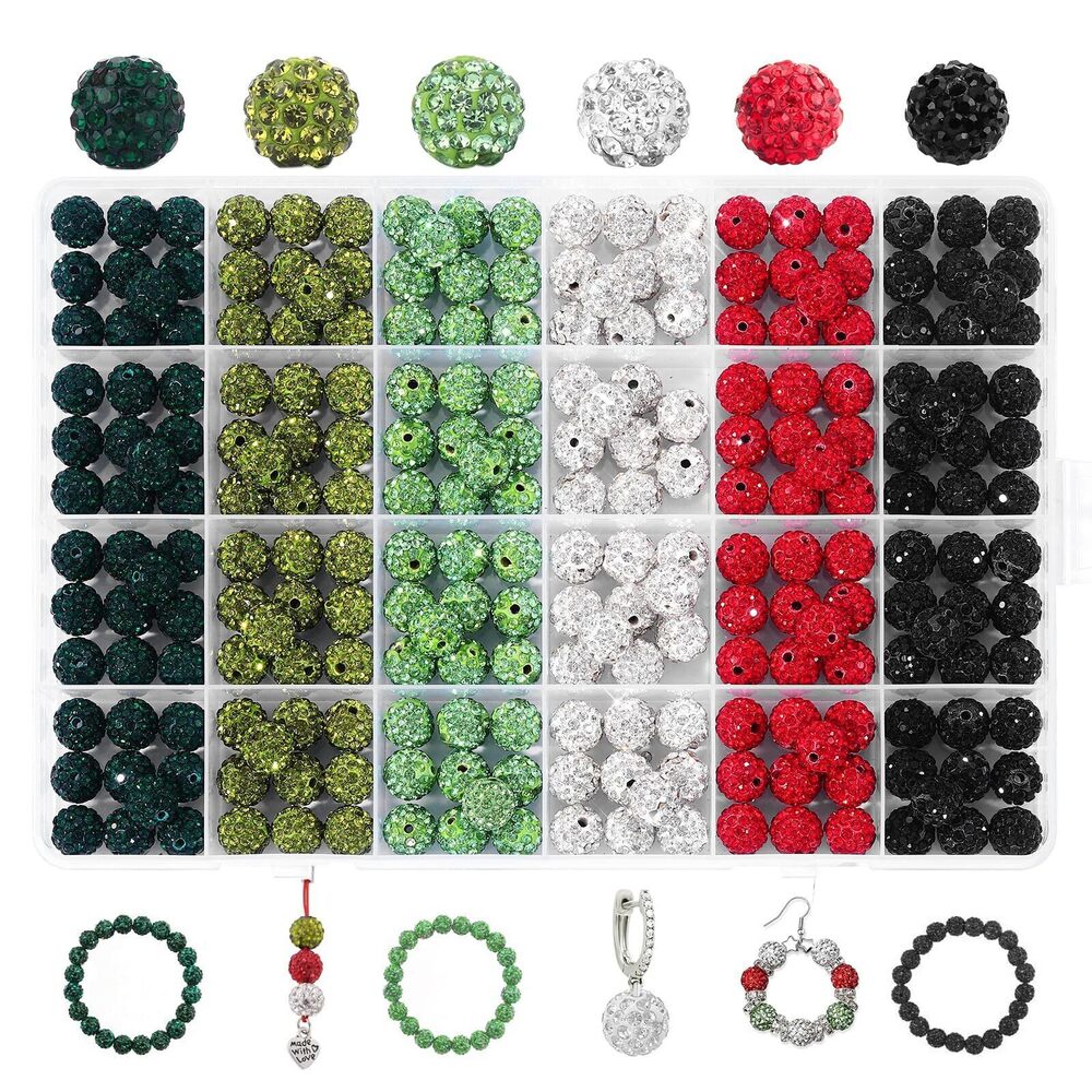 8526 240pcs 10mm Green Rhinestone Beads for Jewelry Making, Round Clay